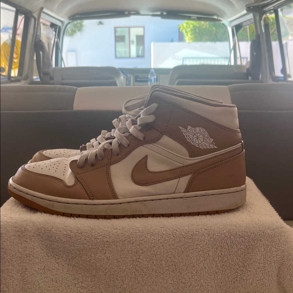 Men Nike Air Jordan “Tan Gum” Camel Brown and White Sneakers.